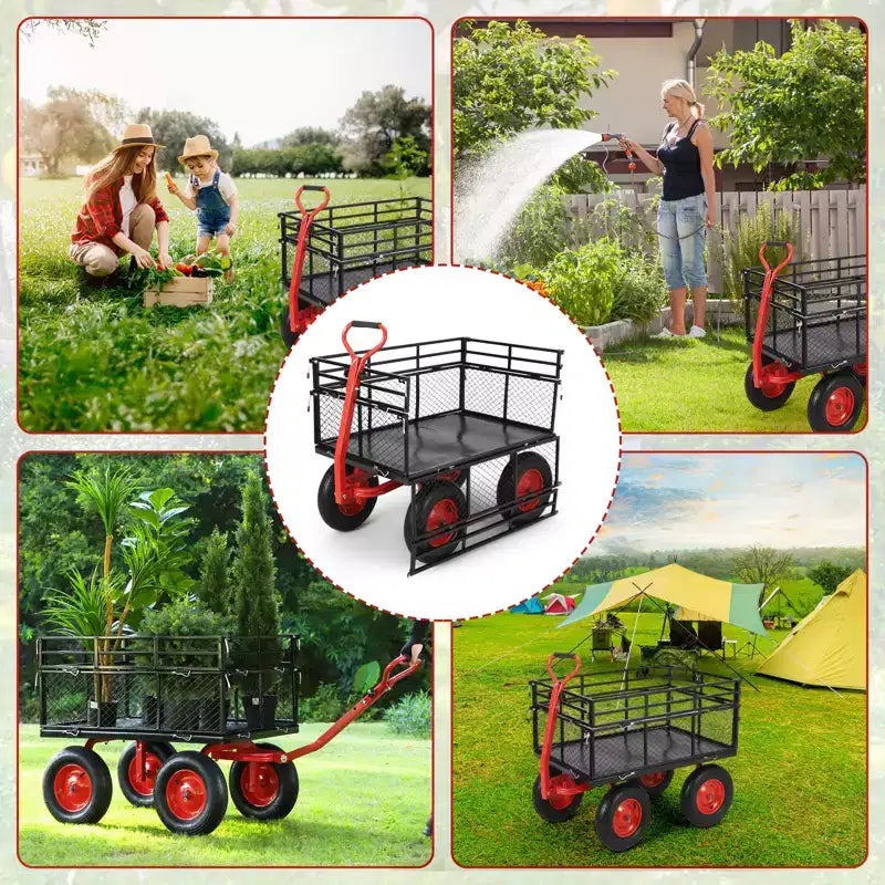 Carriola da giardino in acciaio da 880 libbre/1400 libbre, carrello multiuso da giardino resistente, carrello multiuso in metallo, ruote da 10 pollici perfette per giardino, fattoria, cortile