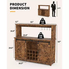 55 Mobile Bar da Caffè in Stile Rustico con Presa di Corrente e Luci LED - Porta Scorrevole a Fienile, Porta Bottiglie, Stazione di Ricarica USB | Nero/Marrone/Bianco