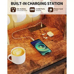 55 Mobile Bar da Caffè in Stile Rustico con Presa di Corrente e Luci LED - Porta Scorrevole a Fienile, Porta Bottiglie, Stazione di Ricarica USB | Nero/Marrone/Bianco