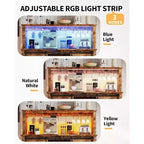 55 Mobile Bar da Caffè in Stile Rustico con Presa di Corrente e Luci LED - Porta Scorrevole a Fienile, Porta Bottiglie, Stazione di Ricarica USB | Nero/Marrone/Bianco