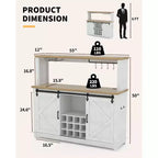 55 Mobile Bar da Caffè in Stile Rustico con Presa di Corrente e Luci LED - Porta Scorrevole a Fienile, Porta Bottiglie, Stazione di Ricarica USB | Nero/Marrone/Bianco