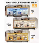 55 Mobile Bar da Caffè in Stile Rustico con Presa di Corrente e Luci LED - Porta Scorrevole a Fienile, Porta Bottiglie, Stazione di Ricarica USB | Nero/Marrone/Bianco