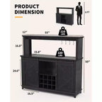 55 Mobile Bar da Caffè in Stile Rustico con Presa di Corrente e Luci LED - Porta Scorrevole a Fienile, Porta Bottiglie, Stazione di Ricarica USB | Nero/Marrone/Bianco