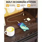 55 Mobile Bar da Caffè in Stile Rustico con Presa di Corrente e Luci LED - Porta Scorrevole a Fienile, Porta Bottiglie, Stazione di Ricarica USB | Nero/Marrone/Bianco