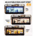 55 Mobile Bar da Caffè in Stile Rustico con Presa di Corrente e Luci LED - Porta Scorrevole a Fienile, Porta Bottiglie, Stazione di Ricarica USB | Nero/Marrone/Bianco