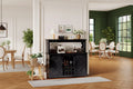 55 Farmhouse Coffee Bar Cabinet w/ Power Outlet & LED Lights - Sliding Barn Door, Wine Rack, USB Charging Station | Black/Brown/White