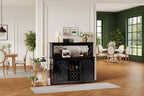 55 Farmhouse Coffee Bar Cabinet w/ Power Outlet & LED Lights - Sliding Barn Door, Wine Rack, USB Charging Station | Black/Brown/White