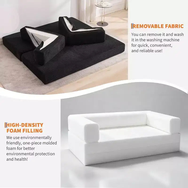 Divano Letto Convertibile 78,8'' con Cuscini, Divano da Terra 5-in-1 in Velluto a Coste, Divano Letto Pieghevole con Struttura Fissa, Nessun Montaggio