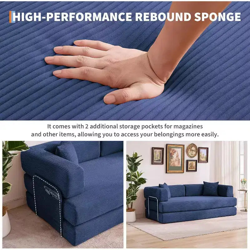 Divano Letto Convertibile 78,8'' con Cuscini, Divano da Terra 5-in-1 in Velluto a Coste, Divano Letto Pieghevole con Struttura Fissa, Nessun Montaggio