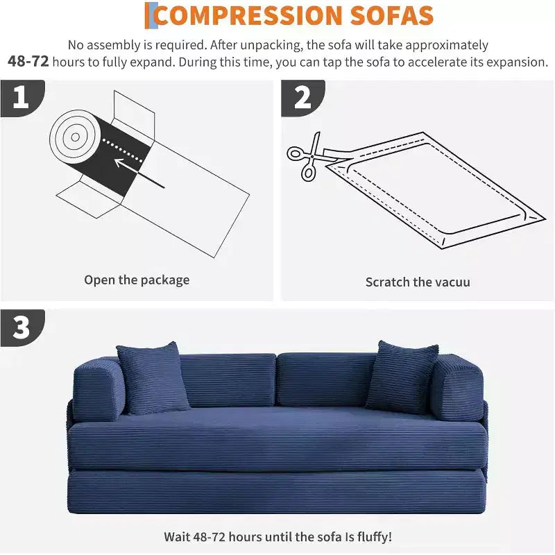 Divano Letto Convertibile 78,8'' con Cuscini, Divano da Terra 5-in-1 in Velluto a Coste, Divano Letto Pieghevole con Struttura Fissa, Nessun Montaggio