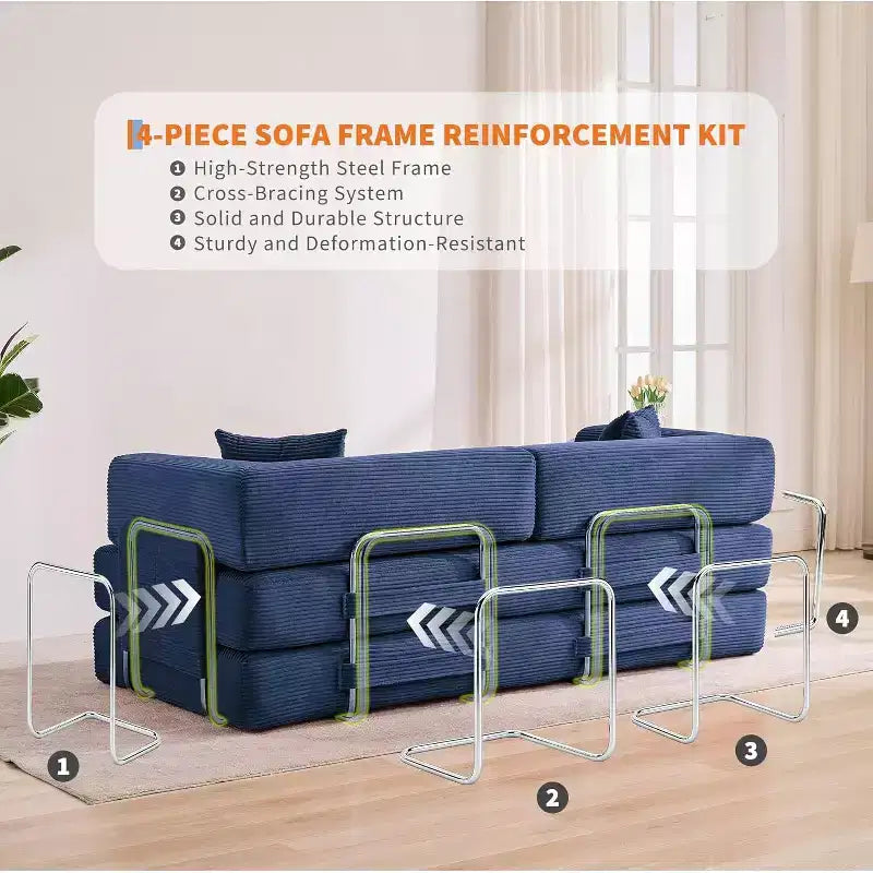 Divano Letto Convertibile 78,8'' con Cuscini, Divano da Terra 5-in-1 in Velluto a Coste, Divano Letto Pieghevole con Struttura Fissa, Nessun Montaggio