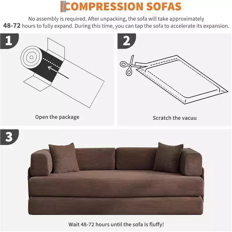 Divano Letto Convertibile 78,8'' con Cuscini, Divano da Terra 5-in-1 in Velluto a Coste, Divano Letto Pieghevole con Struttura Fissa, Nessun Montaggio