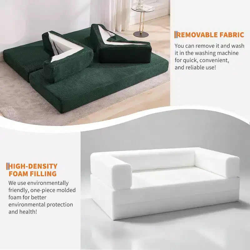 Divano Letto Convertibile 78,8'' con Cuscini, Divano da Terra 5-in-1 in Velluto a Coste, Divano Letto Pieghevole con Struttura Fissa, Nessun Montaggio