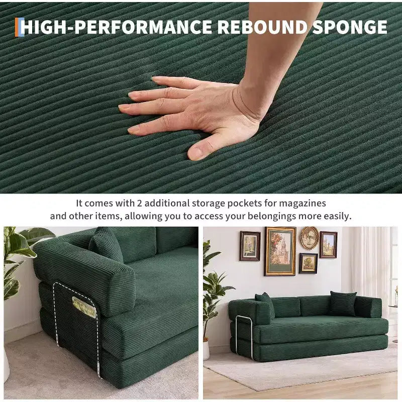Divano Letto Convertibile 78,8'' con Cuscini, Divano da Terra 5-in-1 in Velluto a Coste, Divano Letto Pieghevole con Struttura Fissa, Nessun Montaggio