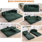 Divano Letto Convertibile 78,8'' con Cuscini, Divano da Terra 5-in-1 in Velluto a Coste, Divano Letto Pieghevole con Struttura Fissa, Nessun Montaggio