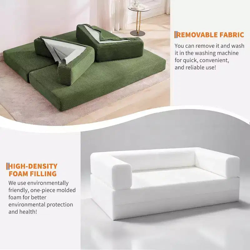 Divano Letto Convertibile 78,8'' con Cuscini, Divano da Terra 5-in-1 in Velluto a Coste, Divano Letto Pieghevole con Struttura Fissa, Nessun Montaggio