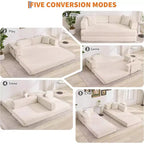 Divano Letto Convertibile 78,8'' con Cuscini, Divano da Terra 5-in-1 in Velluto a Coste, Divano Letto Pieghevole con Struttura Fissa, Nessun Montaggio