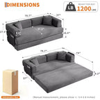Divano Letto Convertibile 78,8'' con Cuscini, Divano da Terra 5-in-1 in Velluto a Coste, Divano Letto Pieghevole con Struttura Fissa, Nessun Montaggio