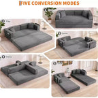Divano Letto Convertibile 78,8'' con Cuscini, Divano da Terra 5-in-1 in Velluto a Coste, Divano Letto Pieghevole con Struttura Fissa, Nessun Montaggio