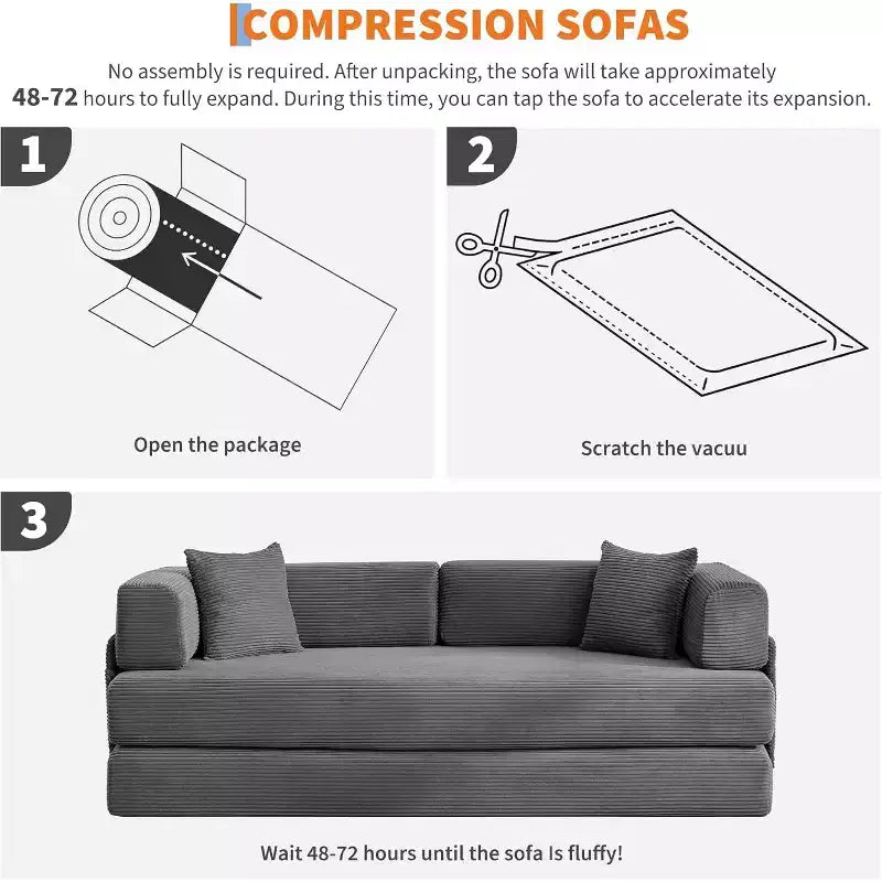 Divano Letto Convertibile 78,8'' con Cuscini, Divano da Terra 5-in-1 in Velluto a Coste, Divano Letto Pieghevole con Struttura Fissa, Nessun Montaggio