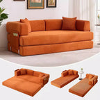 Divano Letto Convertibile 78,8'' con Cuscini, Divano da Terra 5-in-1 in Velluto a Coste, Divano Letto Pieghevole con Struttura Fissa, Nessun Montaggio