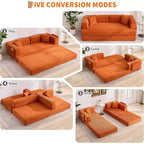 Divano Letto Convertibile 78,8'' con Cuscini, Divano da Terra 5-in-1 in Velluto a Coste, Divano Letto Pieghevole con Struttura Fissa, Nessun Montaggio