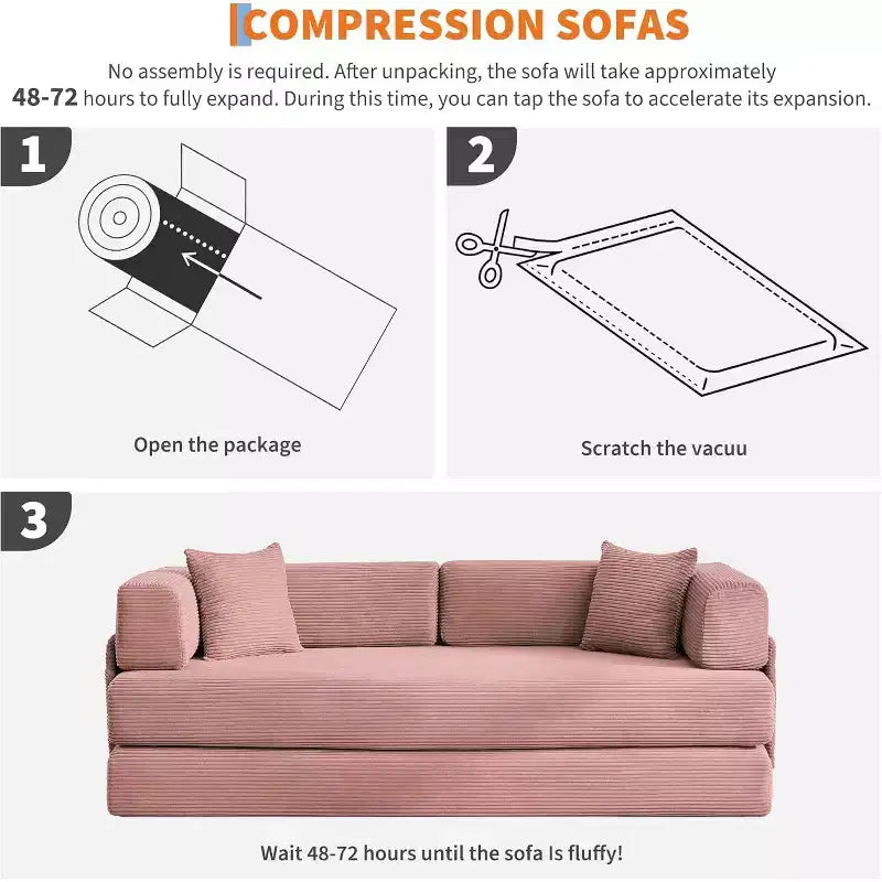 Divano Letto Convertibile 78,8'' con Cuscini, Divano da Terra 5-in-1 in Velluto a Coste, Divano Letto Pieghevole con Struttura Fissa, Nessun Montaggio