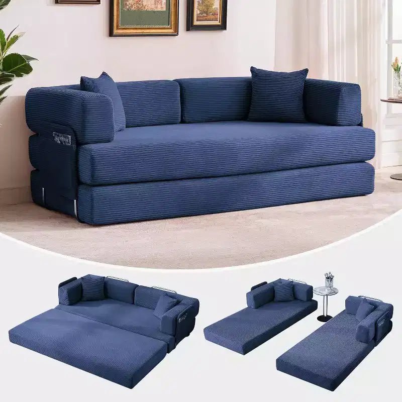 Divano Letto Convertibile 78,8'' con Cuscini, Divano da Terra 5-in-1 in Velluto a Coste, Divano Letto Pieghevole con Struttura Fissa, Nessun Montaggio