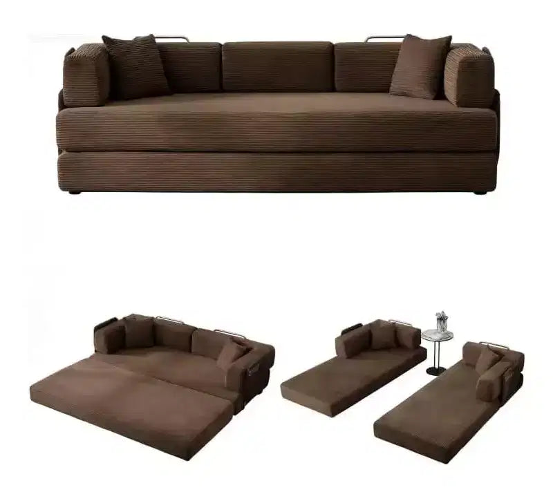 Divano Letto Convertibile 78,8'' con Cuscini, Divano da Terra 5-in-1 in Velluto a Coste, Divano Letto Pieghevole con Struttura Fissa, Nessun Montaggio