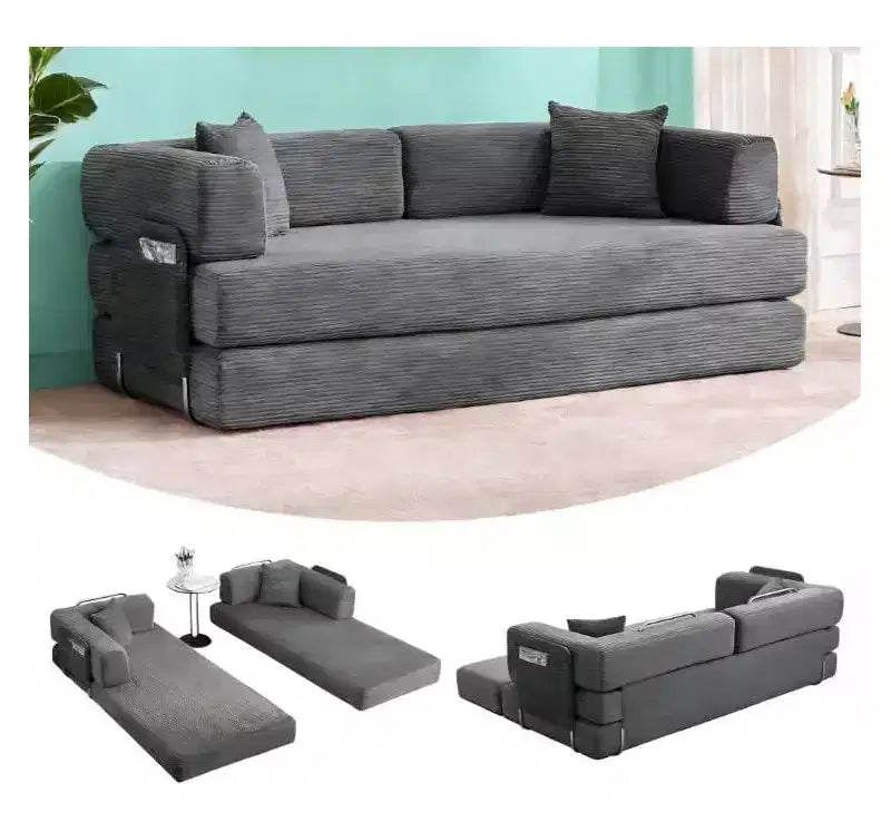 Divano Letto Convertibile 78,8'' con Cuscini, Divano da Terra 5-in-1 in Velluto a Coste, Divano Letto Pieghevole con Struttura Fissa, Nessun Montaggio