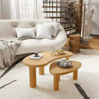 Set Tavolini da Caffè a Forma di Anacardo in Legno Massello, 2 Pezzi, Beige, per Soggiorno e Camera da Letto