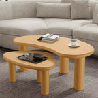Set Tavolini da Caffè a Forma di Anacardo in Legno Massello, 2 Pezzi, Beige, per Soggiorno e Camera da Letto
