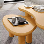 Set Tavolini da Caffè a Forma di Anacardo in Legno Massello, 2 Pezzi, Beige, per Soggiorno e Camera da Letto