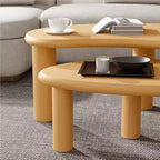 Set Tavolini da Caffè a Forma di Anacardo in Legno Massello, 2 Pezzi, Beige, per Soggiorno e Camera da Letto