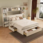 Letto a piattaforma in pino massiccio con comodini integrati, libreria e 3 cassetti