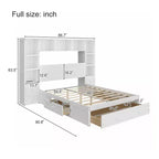 Letto a piattaforma in pino massiccio con comodini integrati, libreria e 3 cassetti