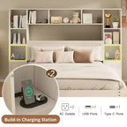 Letto a piattaforma in pino massiccio con comodini integrati, libreria e 3 cassetti
