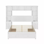 Letto a piattaforma in pino massiccio con comodini integrati, libreria e 3 cassetti