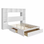 Letto a piattaforma in pino massiccio con comodini integrati, libreria e 3 cassetti