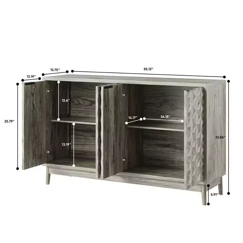 Madia moderna con 4 ante dal design geometrico, contenitore per soggiorno, ufficio e cucina