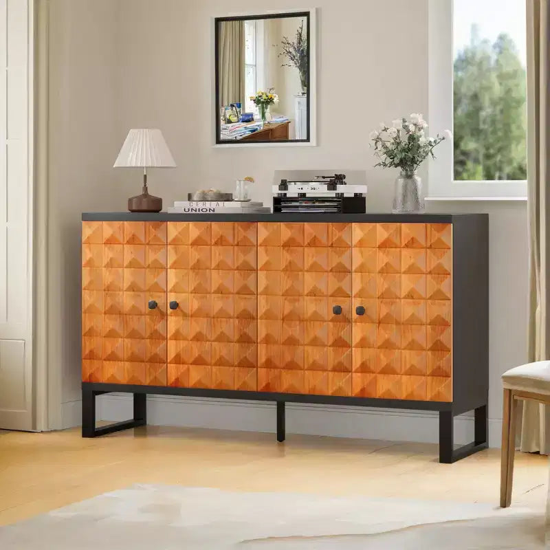 Madia moderna con 4 ante dal design geometrico, contenitore per soggiorno, ufficio e cucina