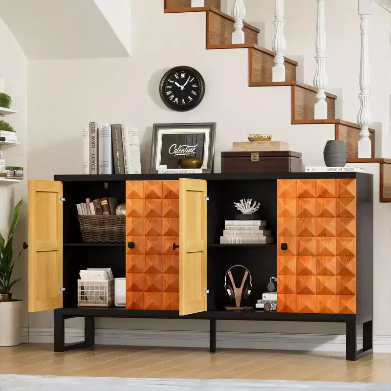 Madia moderna con 4 ante dal design geometrico, contenitore per soggiorno, ufficio e cucina