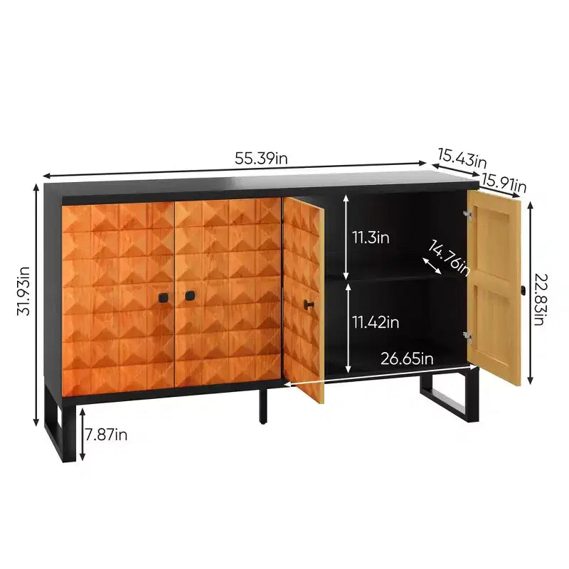 Madia moderna con 4 ante dal design geometrico, contenitore per soggiorno, ufficio e cucina