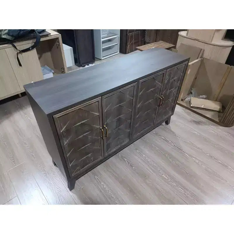 Madia moderna con 4 ante dal design geometrico, contenitore per soggiorno, ufficio e cucina