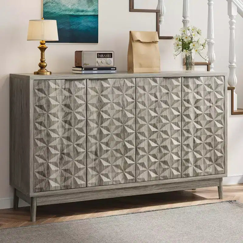Madia moderna con 4 ante dal design geometrico, contenitore per soggiorno, ufficio e cucina