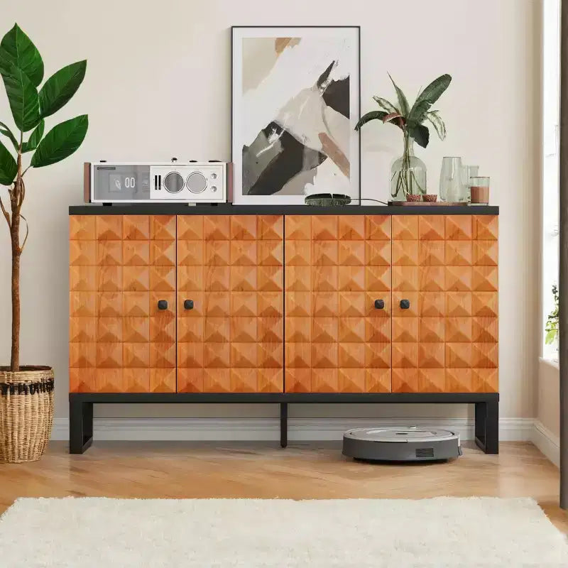 Madia moderna con 4 ante dal design geometrico, contenitore per soggiorno, ufficio e cucina