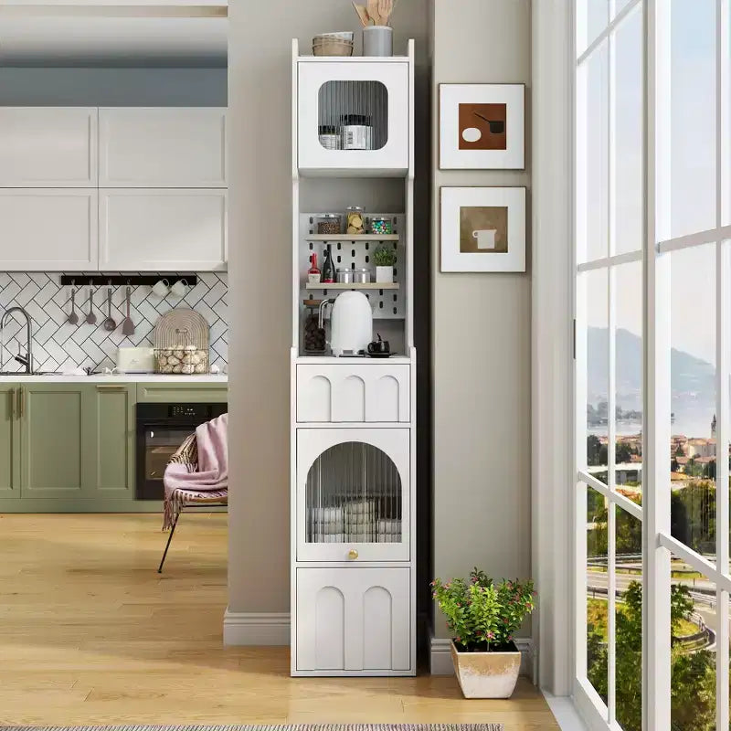 GDFStudio Edmund Modern 70.87'' Tall Storage Cabinet with 2 Drawers and Glass Doors