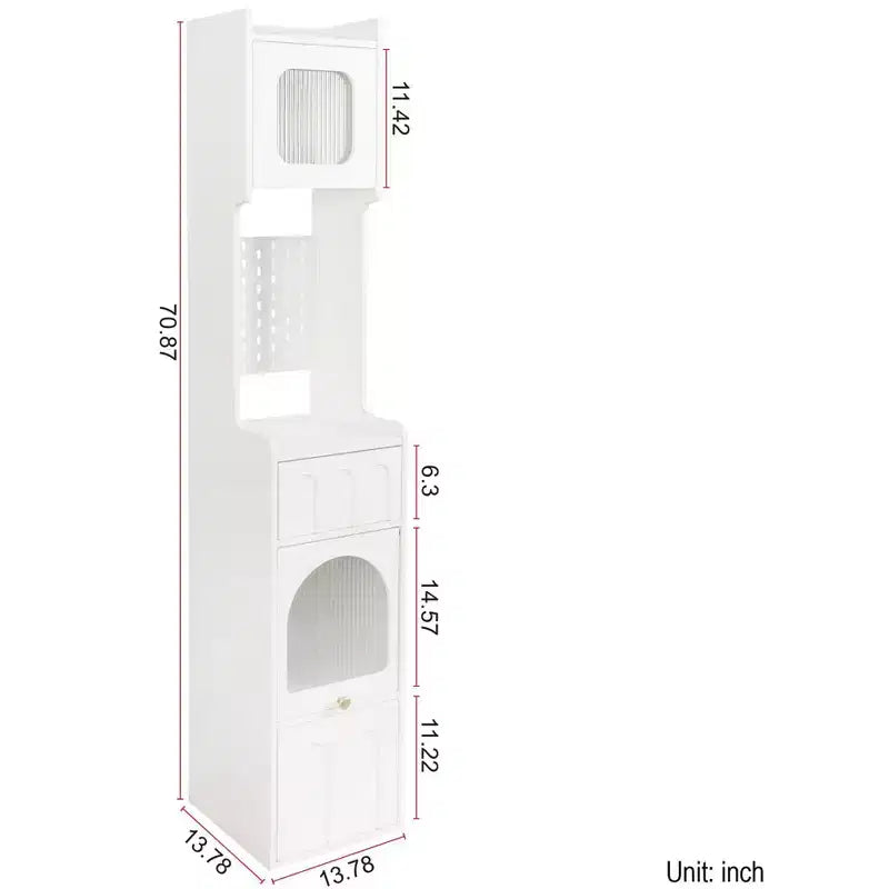 Mobile contenitore moderno alto 180 cm con 2 cassetti e ante in vetro, 6 ripiani
