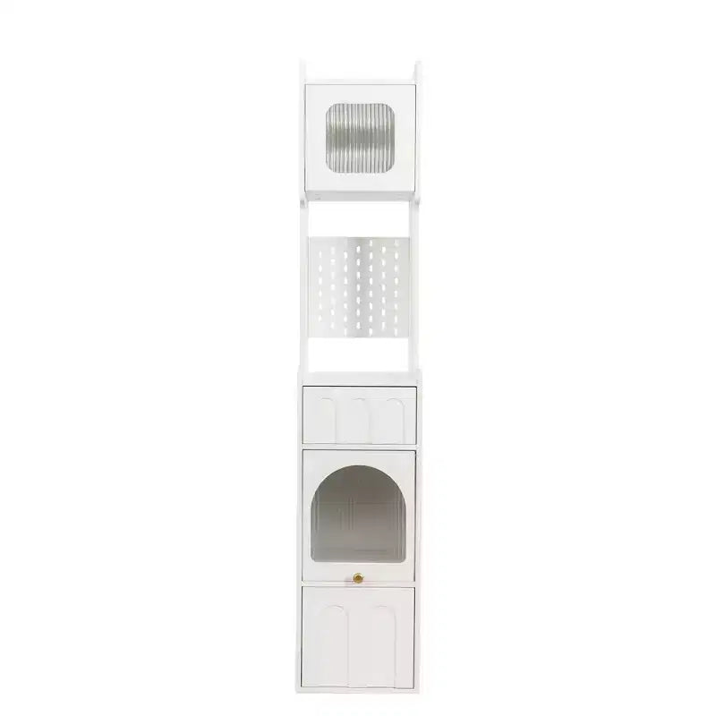 Mobile contenitore moderno alto 180 cm con 2 cassetti e ante in vetro, 6 ripiani