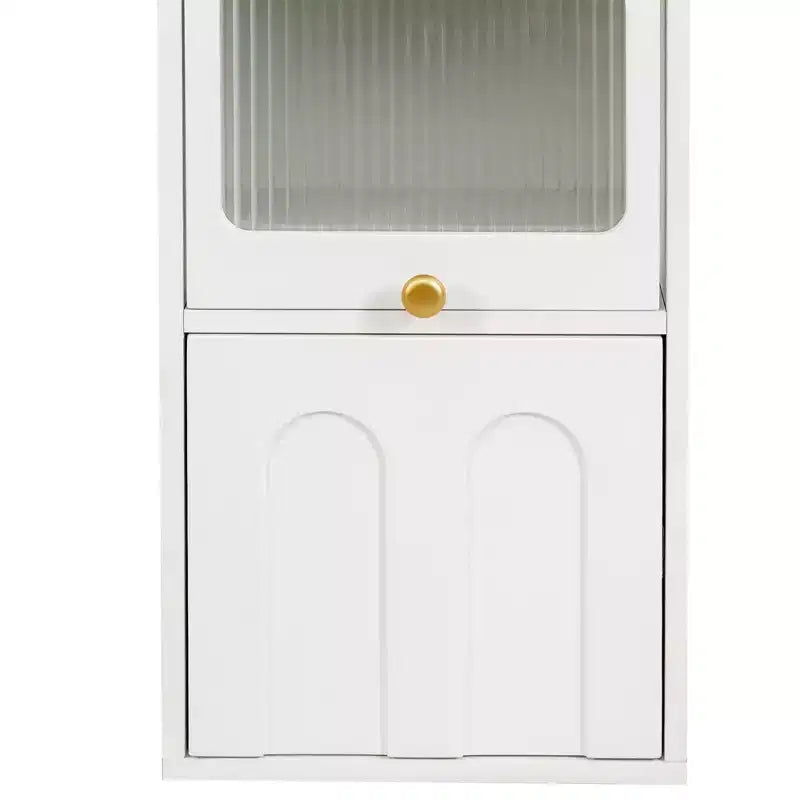 Mobile contenitore moderno alto 180 cm con 2 cassetti e ante in vetro, 6 ripiani
